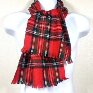 Astor One Vintage 100% Wool Rectangular Scarf Royal Stewart Tartan Fringe